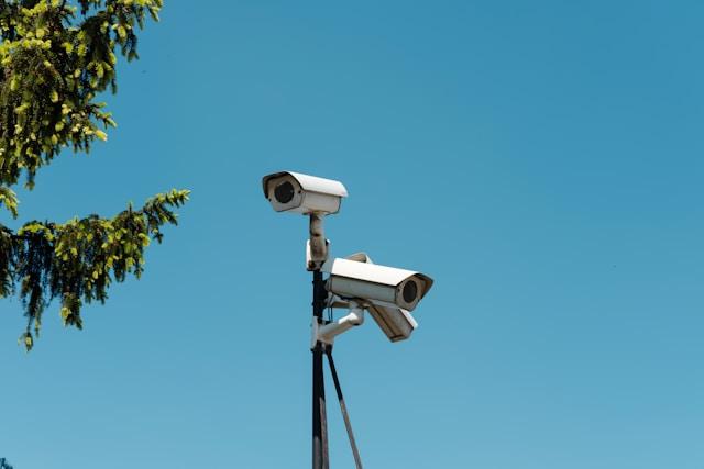 Security cameras on a pole